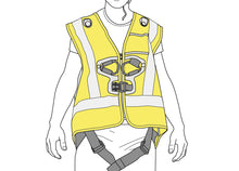 Load image into Gallery viewer, Illustration of yellow Petzl hi-viz vest attached to Newton harness on rescuer Width="1200" Height="861"