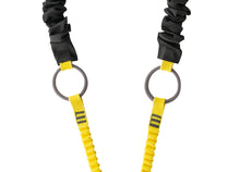 Load image into Gallery viewer, Double lanyard with integrated intermediate tie-back rings and energy absorber zoomed in on connecting rings