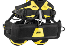 Load image into Gallery viewer, Rear view of Petzl ASTRO harness with Petzl Podium Seat attached