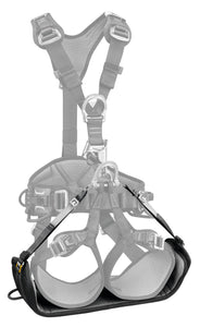 Detailed view of Petzl Podium seat attached to a harness