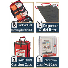 Load image into Gallery viewer, basic kit includes 8 bleeding control kits, responder quicklitter, carrying case and polycarbonate clear wall case.