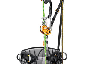black sequoia harness shown in a single rope ascent rigging
