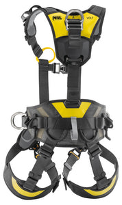 Black harness with yellow highlights rear view