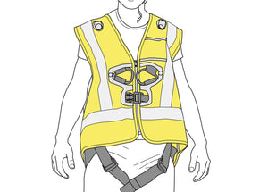 Illustration of yellow Petzl hi-viz vest attached to Newton harness on rescuer Width="1200" Height="861"