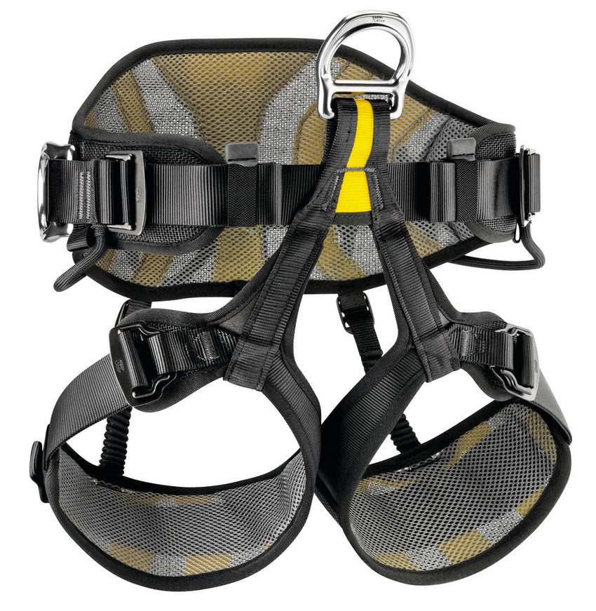 Black harness with yellow highlights