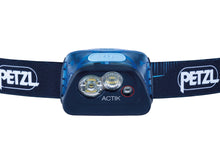 Load image into Gallery viewer, Close up frontal view of Petzl Actik compact headlamp, blue color Width= &quot;1200&quot; Height= &quot;861&quot;
