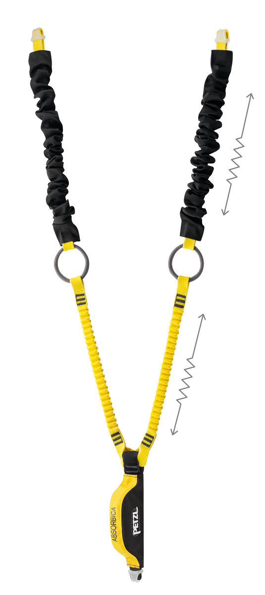 Black and Yellow Double lanyard with integrated intermediate tie-back rings and energy absorber