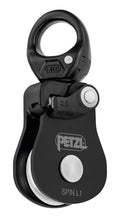 Load image into Gallery viewer, black Petzl Spin &quot;L1&quot; pulley with swivel partially turned Width=&quot;666&quot; Height=&quot;1200&quot;