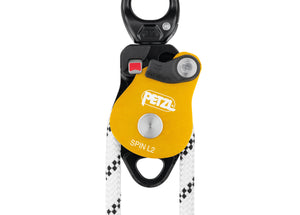 rescue rope placed through Petzl Spin L2 double pulley with partially open gate Width="1200" Height="861"