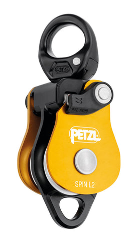 yellow Petzl Spin L2 double pulley with swivel Width=