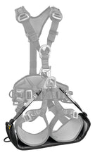 Load image into Gallery viewer, Detailed view of Petzl Podium seat attached to a harness